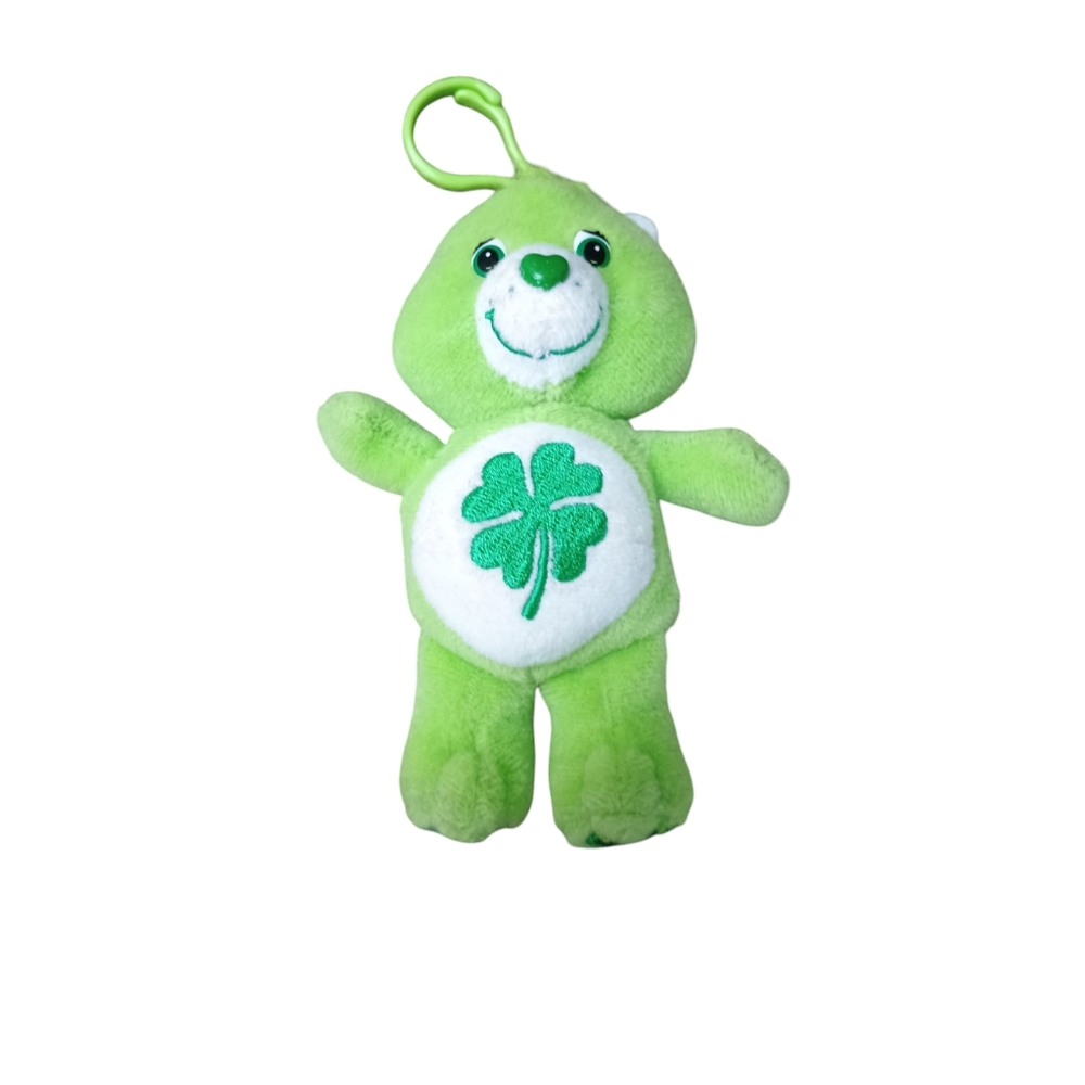 2002 Care Bears Good Luck Bear 8” Bean Bag Plush Green With 4 Leaf Clover.